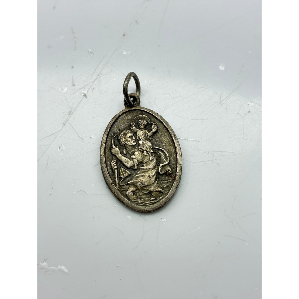 Vintage Religious Pendant Lot Red Resin and Gold Tone Cross St Christopher - Picture 8 of 10